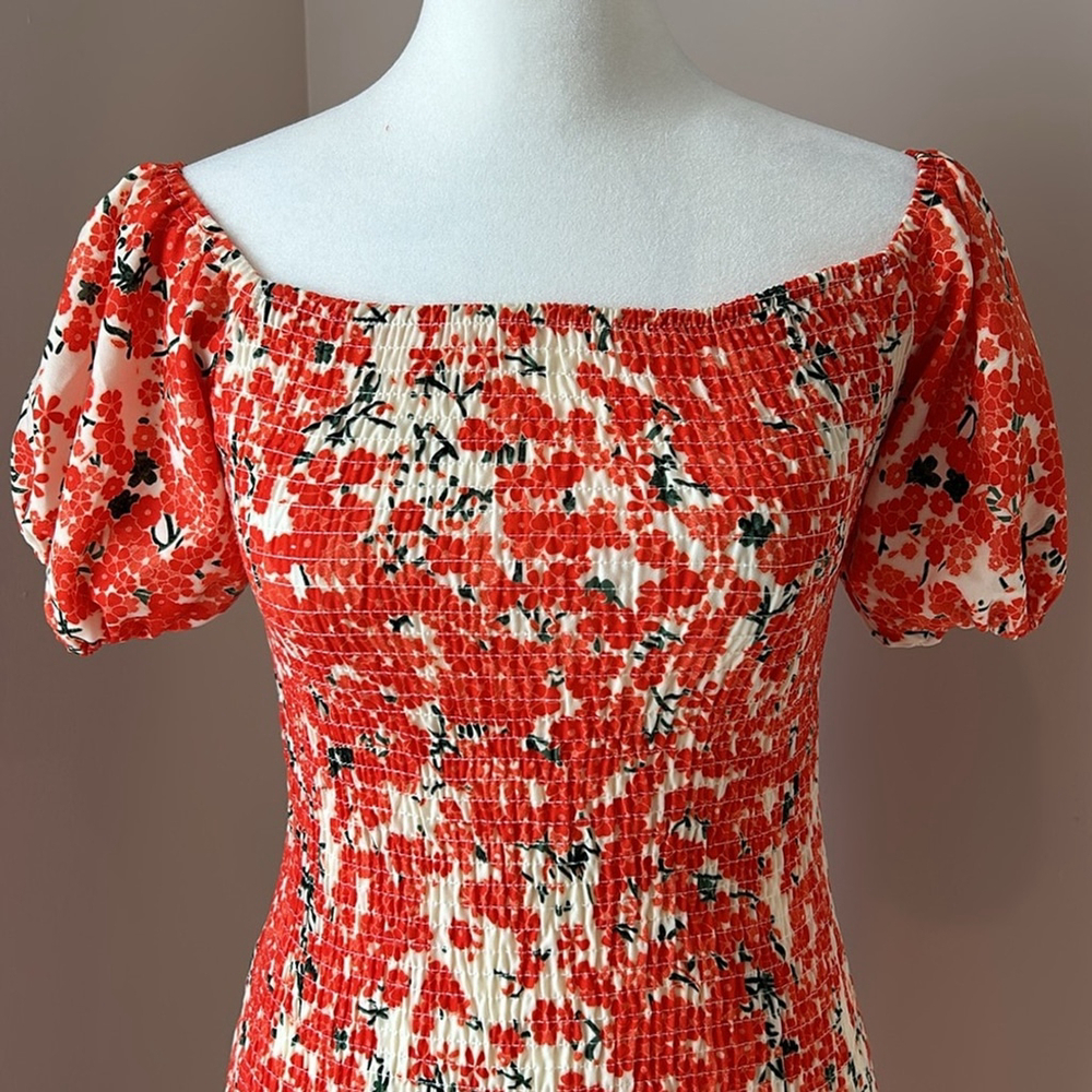 Hello Molly Haven View Midi Orange Floral Size 4 Small Bodycon Off Shoulder - Picture 2 of 8